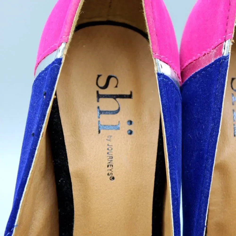 Shi by Journeys Platform Peep Toe Velvet 5 Inch Heels Size 5.5 NWOT